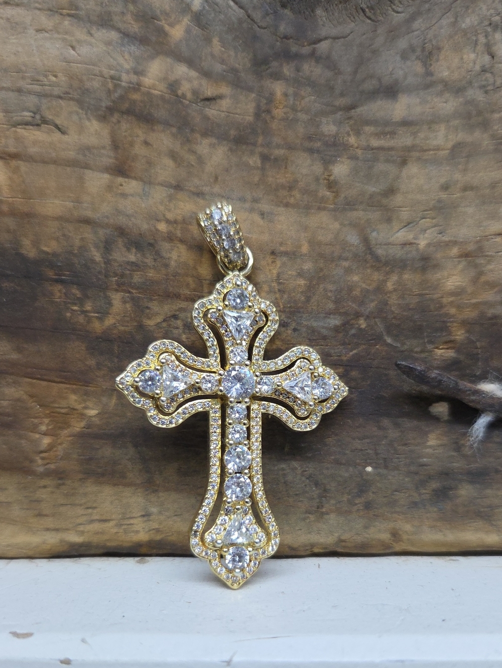 Gold-Tone Cubic Zirconia Cross Pendant - Elegant Women’s Jewelry